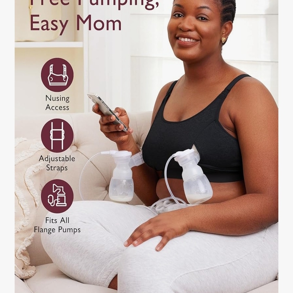Momcozy Handsfree Black Nursing Bra with Adjustable Straps